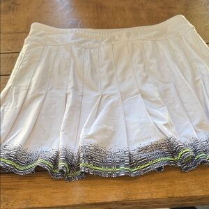 Lucky in Love White Pleated Mini Skirt with Black and Green Accents
